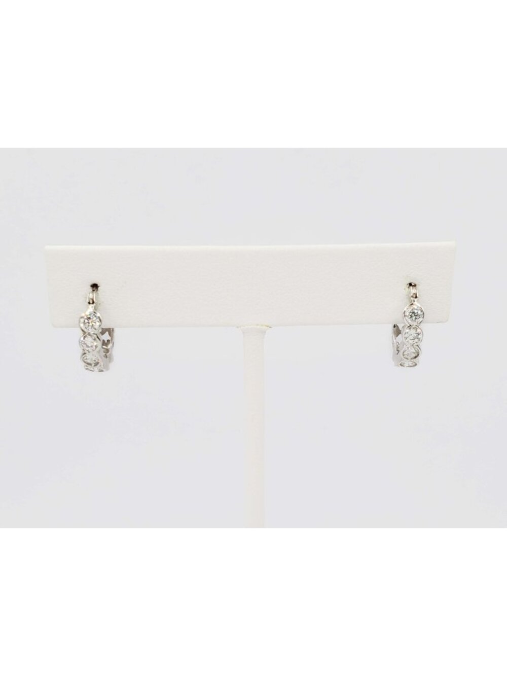 White CZ Huggie Hoop Earrings 14k White Gold